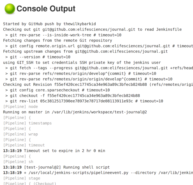 Console output from a build